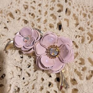 Source Unknown Pink and Gold Floral Brooch